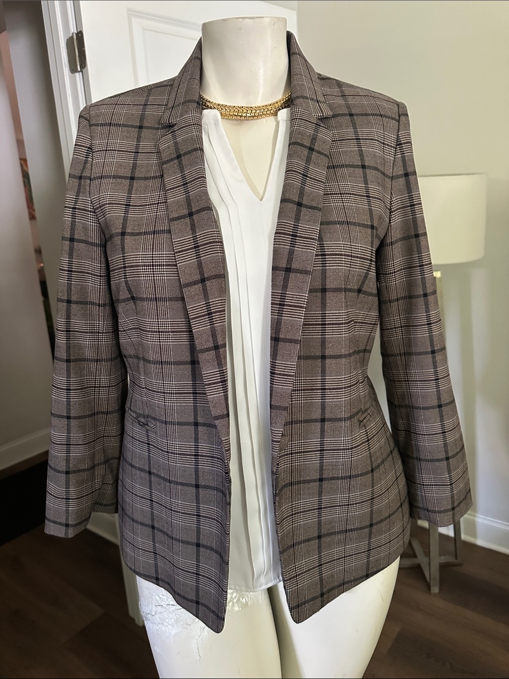 Daniel Cremieux Brown Plaid Open-Front Blazer NO TAG SIZE ON IT⚜️